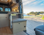 Burley Van Co Alta interior rear cabinetry, drawer storage and fold-out table