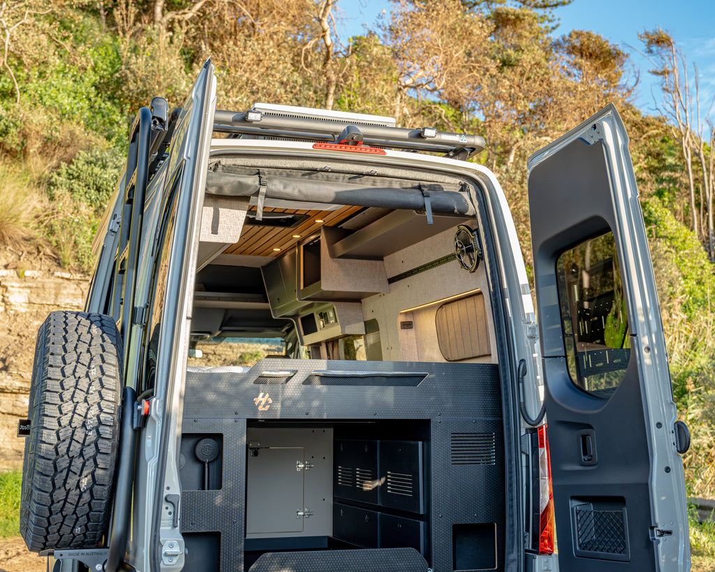 Burley Van Co Alta rear cargo module with spare tyre and ladder storage rack